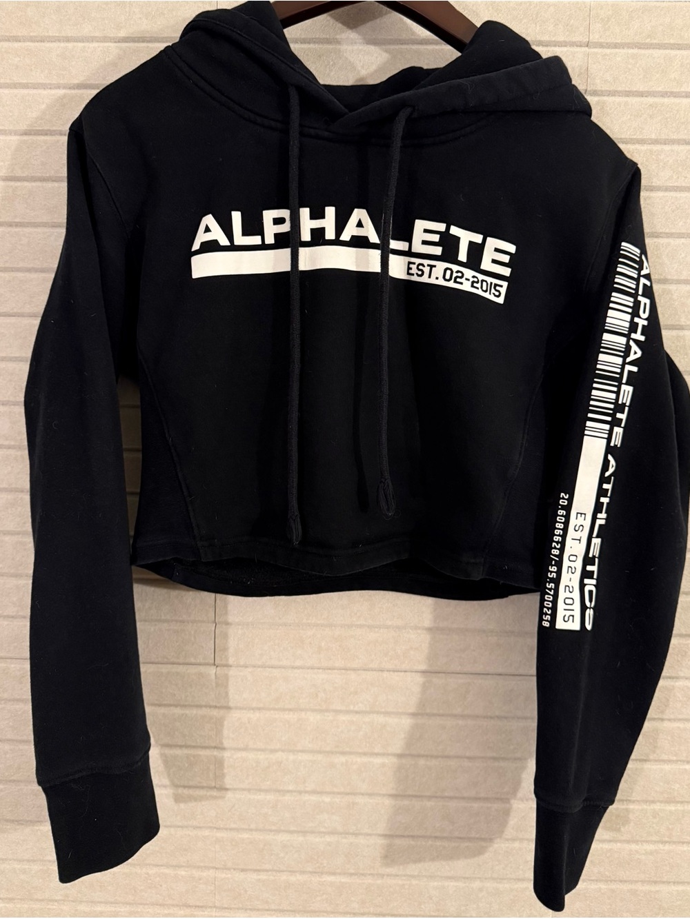 Alphalete Black Cropped Hoodie with White Logo